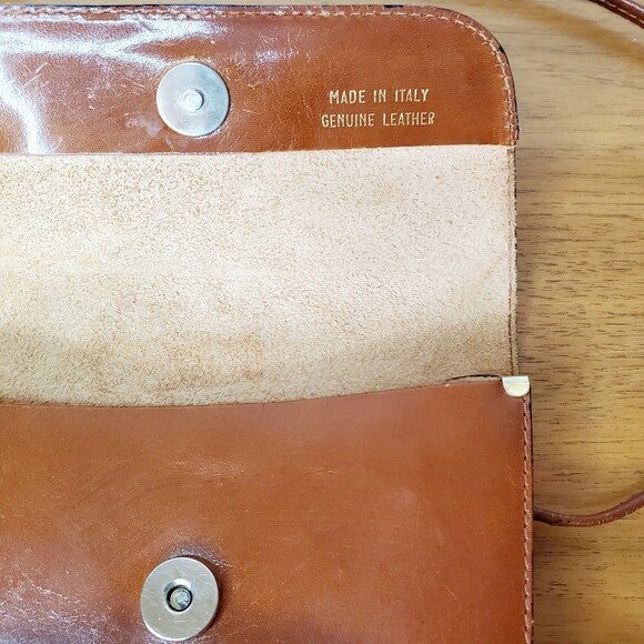 VTG 90s Cognac Brown Leather Shoulder Bag Purse Boho Western Made in Italy - Picture 5 of 12
